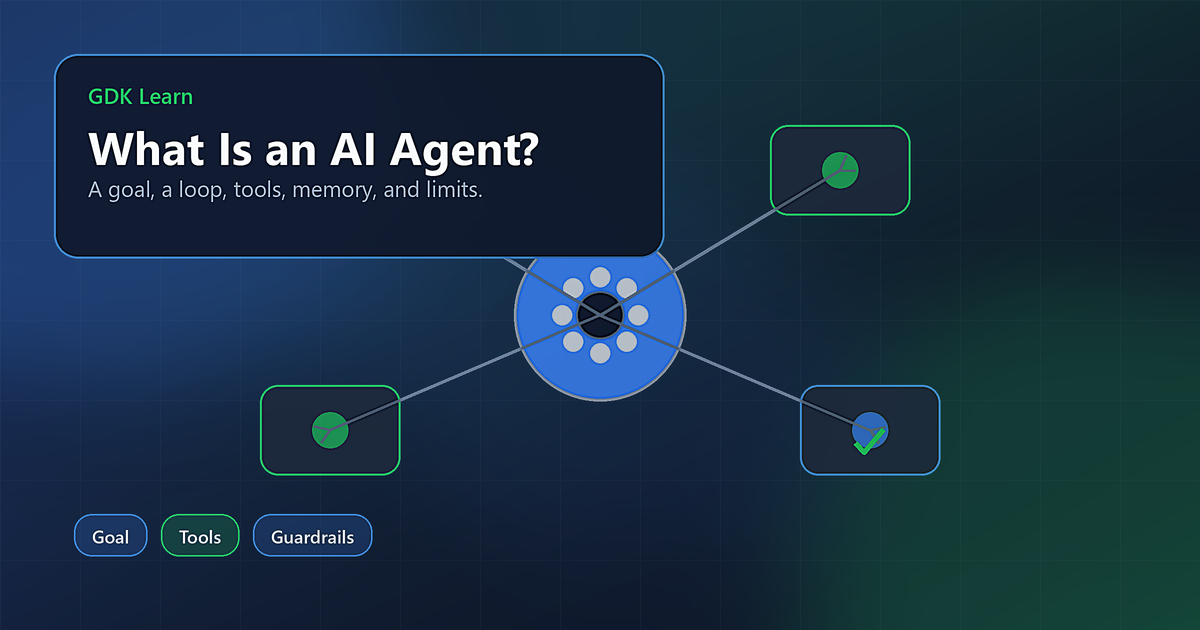 Abstract AI agent diagram with a central model connected to tools and approval points.