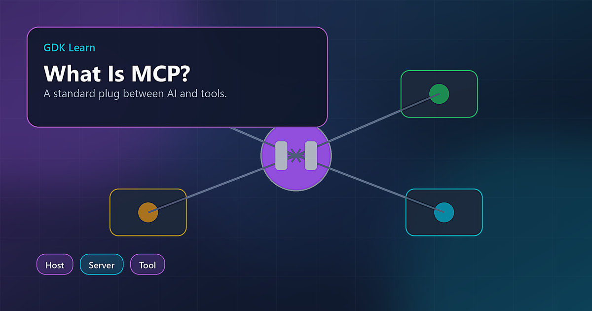 Abstract hub-and-spoke connector diagram showing an AI plugged into several tools.
